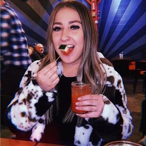 Cow print faux fur coat